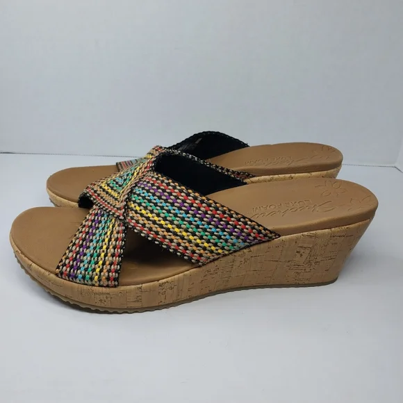 Skechers Beverly Delighted Womens 10 Luxe Foam Rainbow Woven Open Toe Sandals - Picture 4 of 9